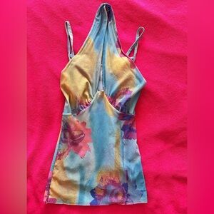SOLD // Sweet Pea Blue, Pink, Purple & Yellow Floral Halter Top